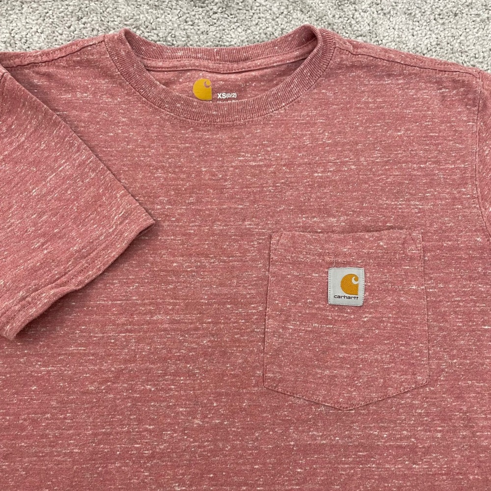 Carhartt T-Shirt Womens XS Original Fit Coral Pink Pocket Short Sleeve Basic
